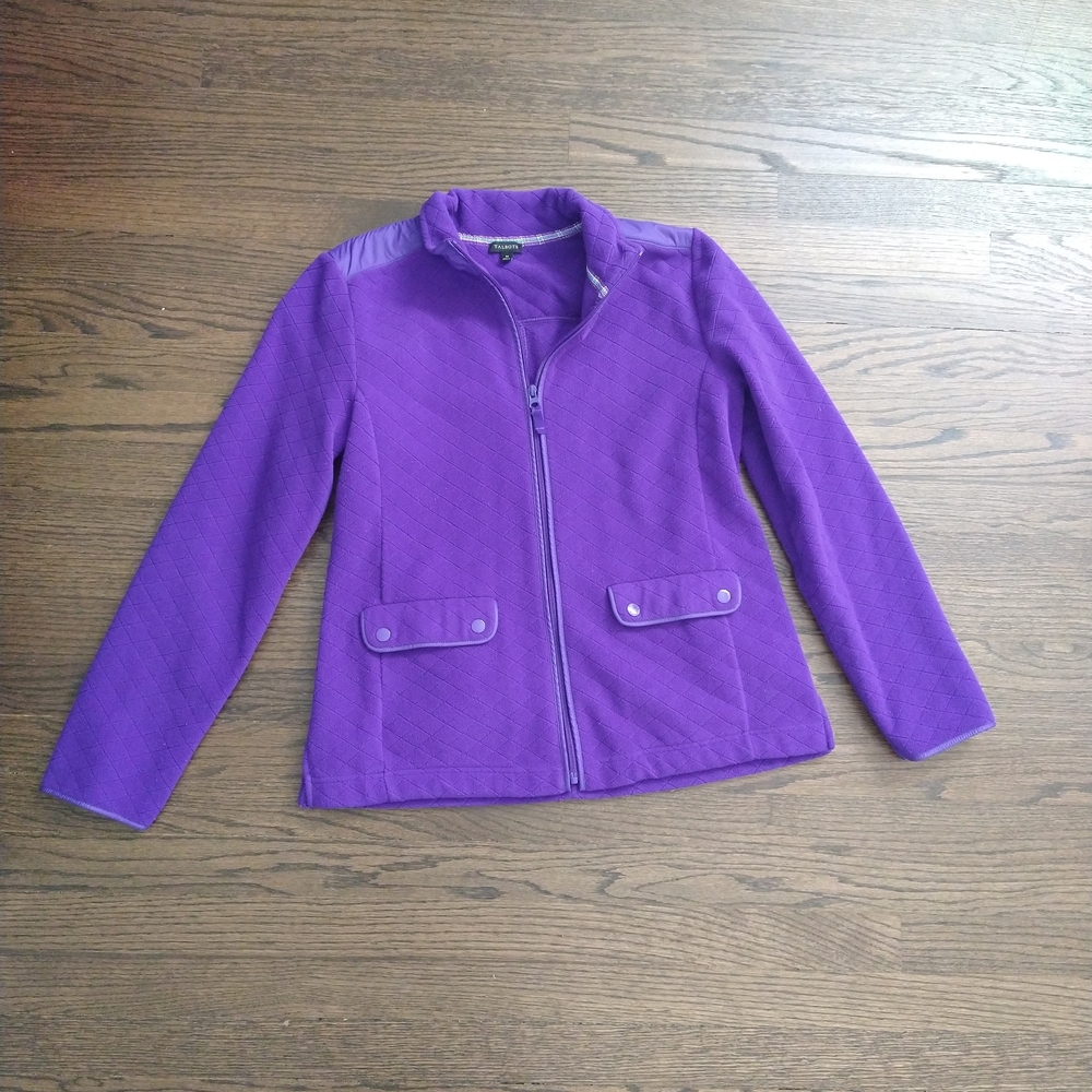 Talbots Vibrant Purple Women fleece Quilted Zipper Jacket Size M